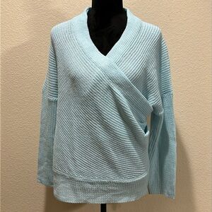 Blue Wrap V-Neck Knit Sweater